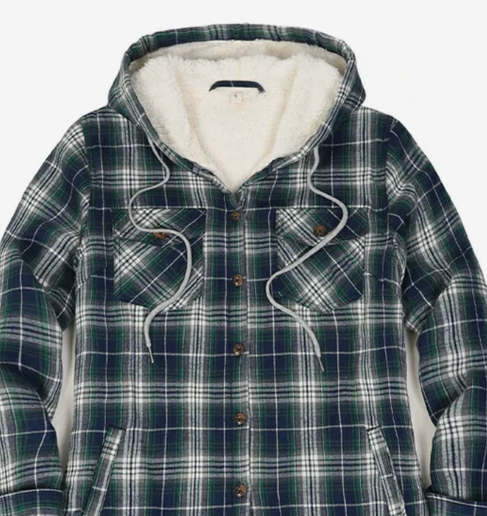 Women's Sherpa Lined Flannel Jacket with Hood, Button Up Plaid